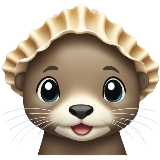 A cute and happy-looking otter face wearing seashell accessories. emoji