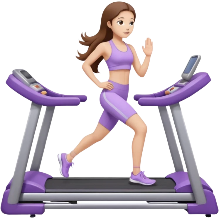 girl with long brown hair on treadmill wearing light purple yoga set emoji