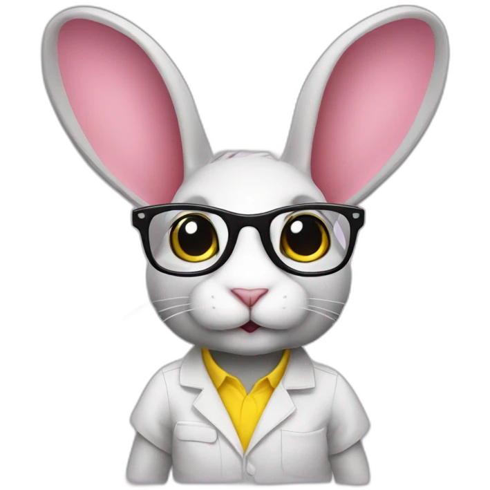 Specialist rabbit pink, glasses black, wears shirt yellow emoji