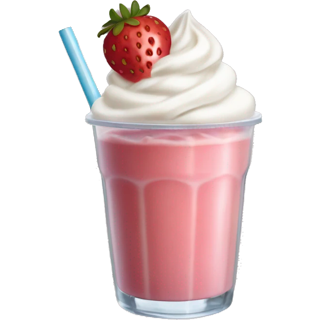 strawberry smoothie, transparent straw, add whip cream  emoji