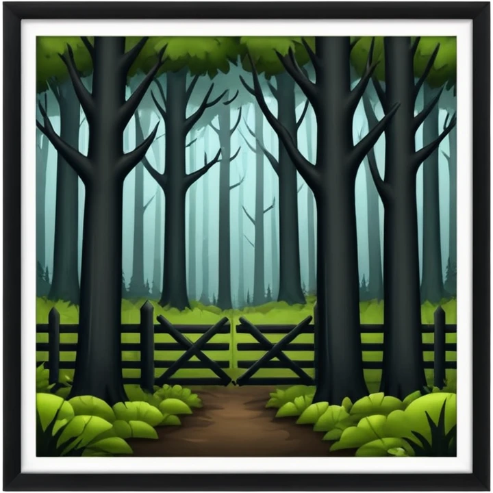 a dark, scary forest outside the fence emoji