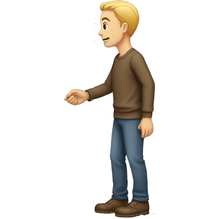 A man holding his hand near place where feet start emoji