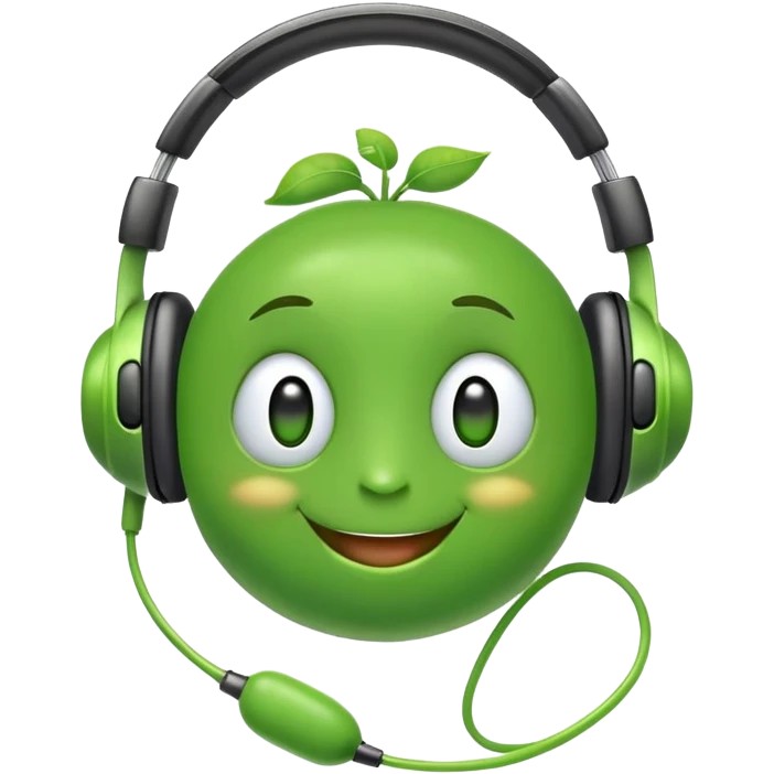 happy green pea with big headphones emoji