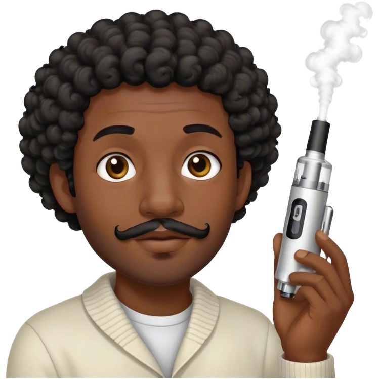dark black guy short curly hair facial hair holding vape emoji
