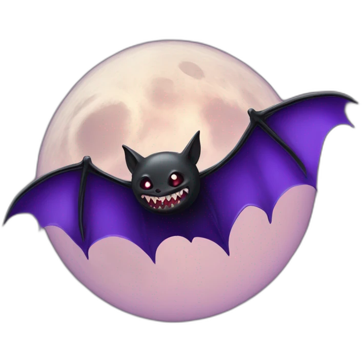 realistic full moon dripping purple behind with vampire bat wings flying in front emoji
