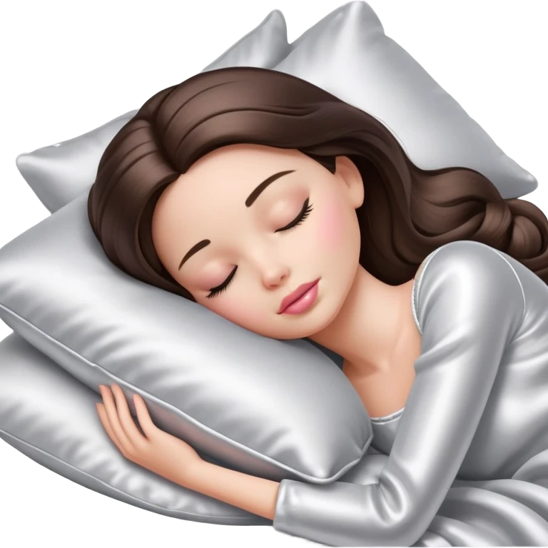 sleeping Barbie girl brunette with a silver silk pillow emoji