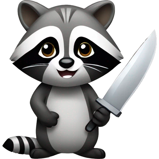 Kawaii raccoon holding knife emoji