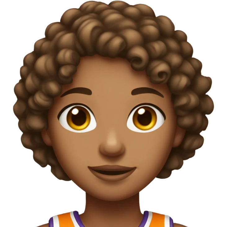 Basketball girl with curly short brown hair and brown eyes and she’s tan emoji