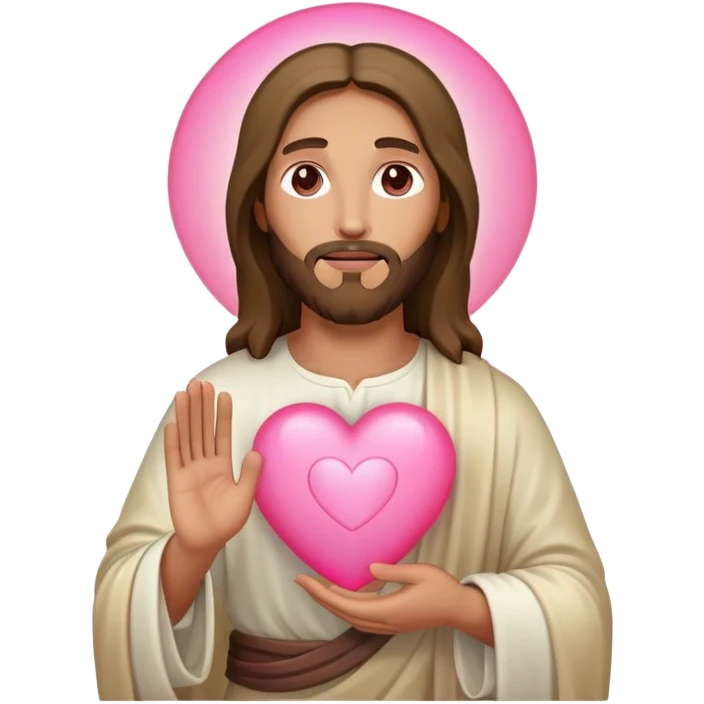 Tan Jesus holding pink heart emoji