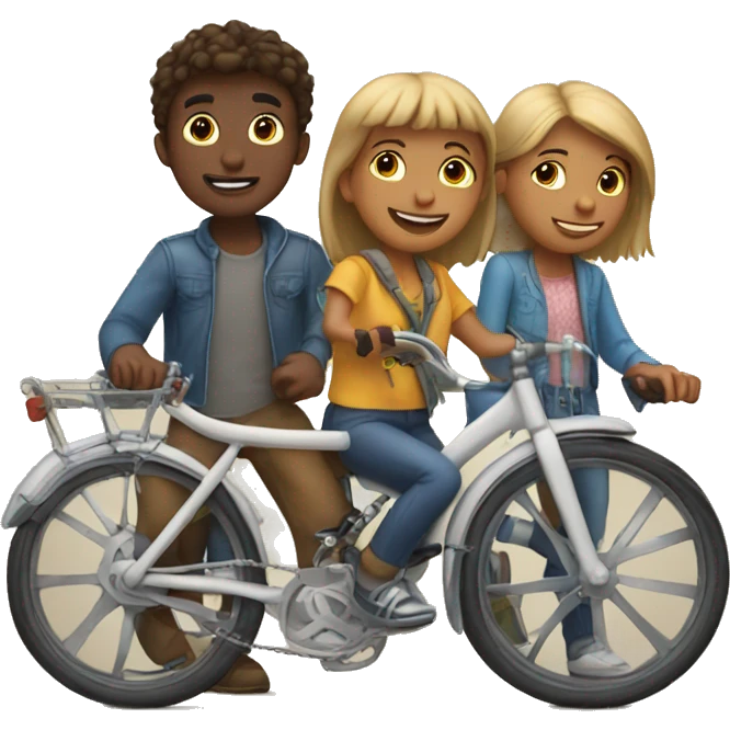 Three friends two boys and one girl on bike emoji