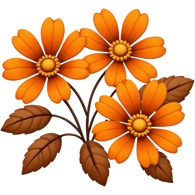 Brown and orange flowers on a plain white background  emoji