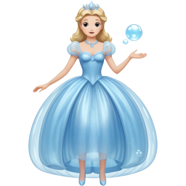 The bubble dress is typically a voluminous ball gown, designed to make Glinda look like she’s literally floating in a bubble. It features:  Pale blue or shimmering white-blue hues  emoji