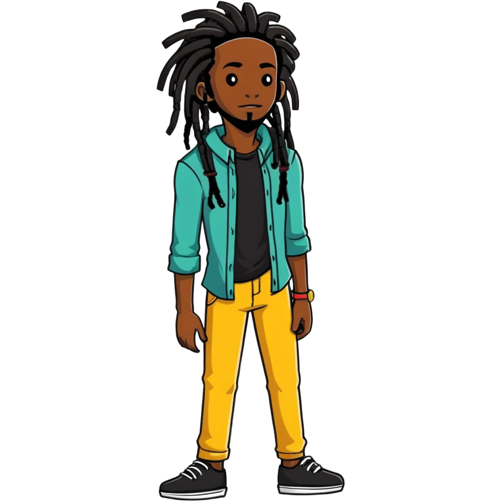 full body very skinny African American male figure standing wearing clothes with long dreadlocks emoji