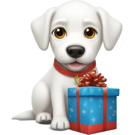 White dog with Christmas gift bag  emoji
