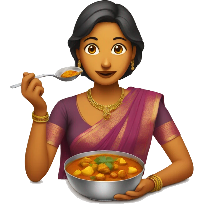 Indian woman eating curry emoji