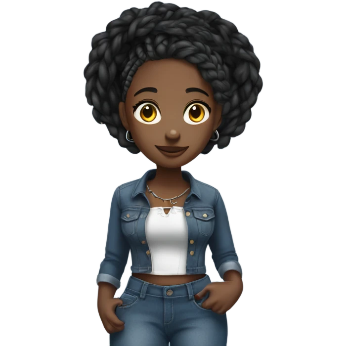 Black girl with braids posing full body jeans corset top emoji