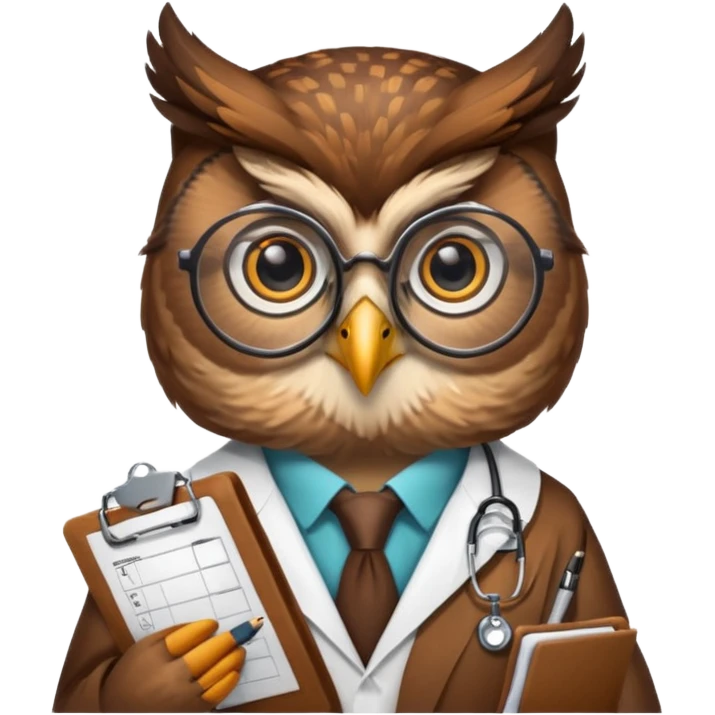 Owl doctor with clipboard, wise look.
 emoji