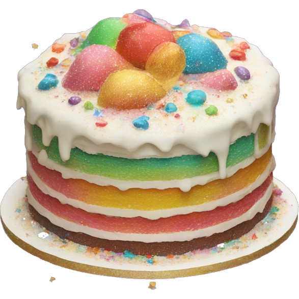 Realistic cake with colorful glitter emoji