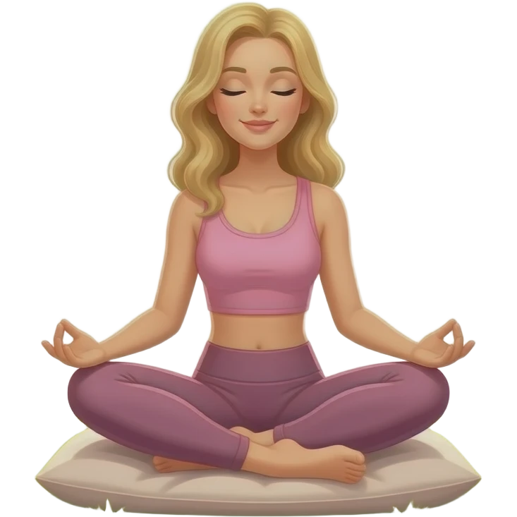 beautiful blonde girl meditating in pink top and leggings emoji