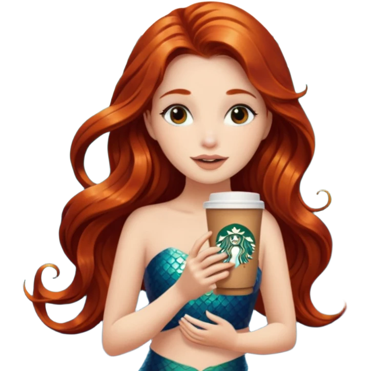 MERMAID WITH LONG HAIR AND DRINKING STARBUCKS COFFEE emoji