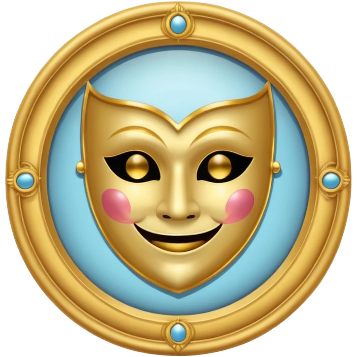 magic mirror on the wall of snow white. This is a round mirror with golden borders with a white theater mask inside  emoji