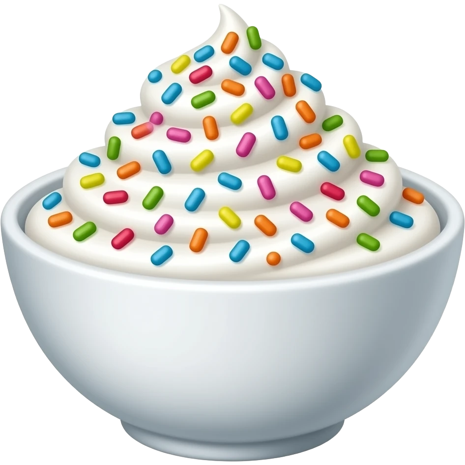 realistic Greek yogurt bowl topped with funfetti aesthetic emoji