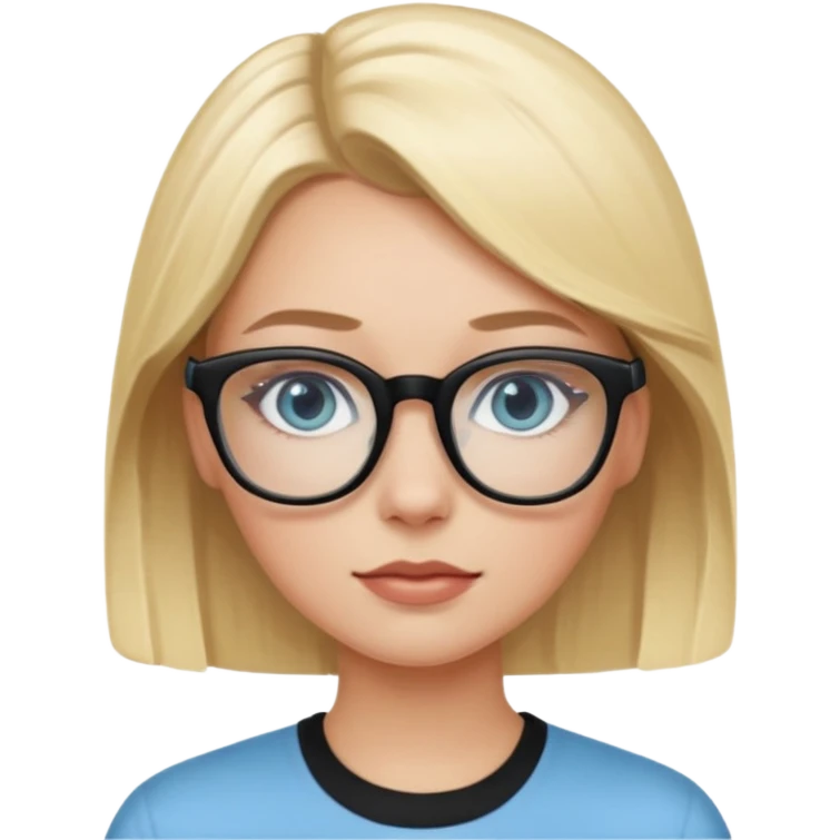 Blonde white girl with light blue eyes and black rimmed glasses emoji