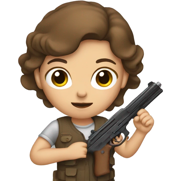 girl with brown hair holding gun up emoji