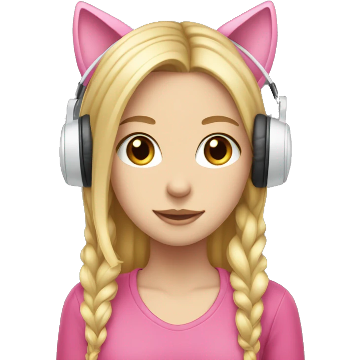 white girl with long blonde hair wearing pink cat ear headphones  emoji