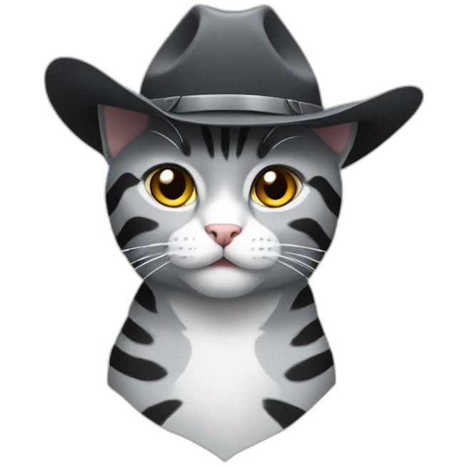 Gray cat with black stripes and cowboy hat emoji