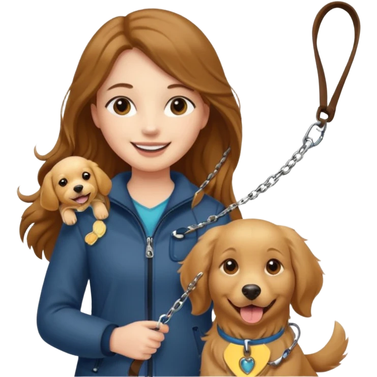 Girl holding dog in leash emoji