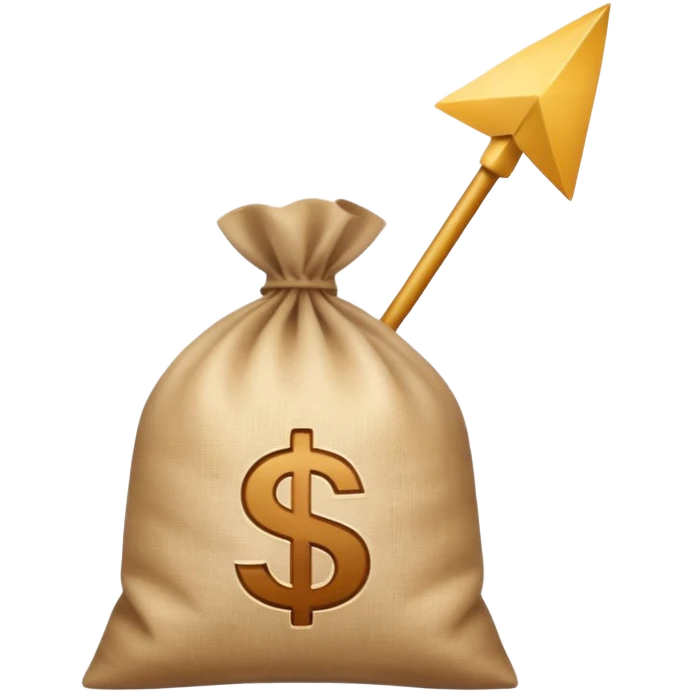 Generate a arrow increasing upwards in a light brown beige with a same coloured money sack next to it  emoji
