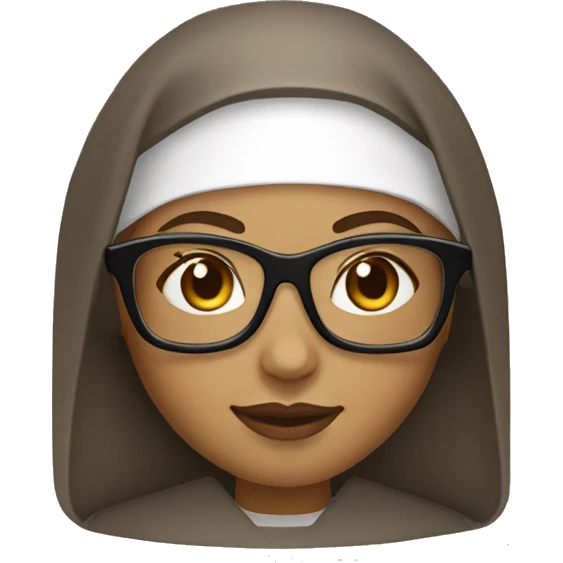 Female nun medium skin tone with curly hair wearing spike Lee glasses  emoji