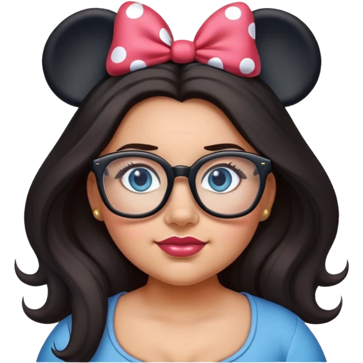 Thick Woman Blue eyes glasses Long dark hair Minnie mouse ears emoji
