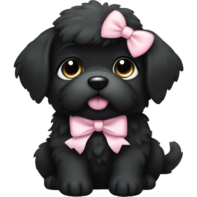 fluffy fat black puppy with pale pink bow emoji