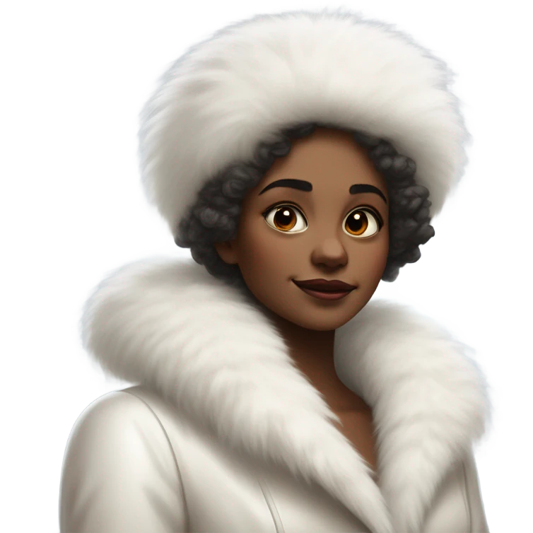 a girl with a white big fluffy fur hat and white fur coat, Ada Gladys Killins, aestheticism, a character portrait emoji