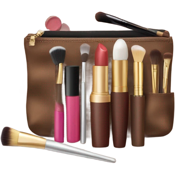 Brown Cosmetic Bag with cosmetics emoji