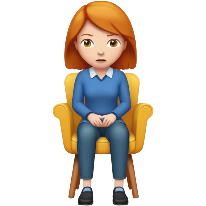 ginger woman sitting on chair looking awkard emoji