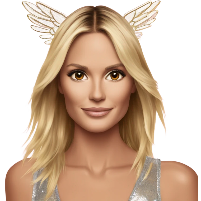 Heidi Klum on a runway victoria secret  angel wings emoji