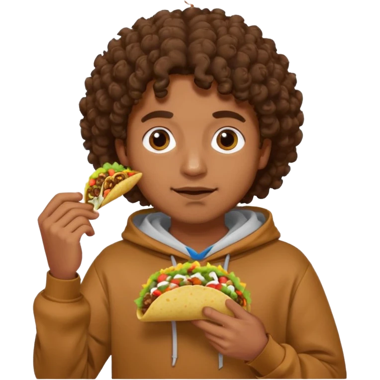 brown guy with curly hair and brown hoodie eating a taco emoji