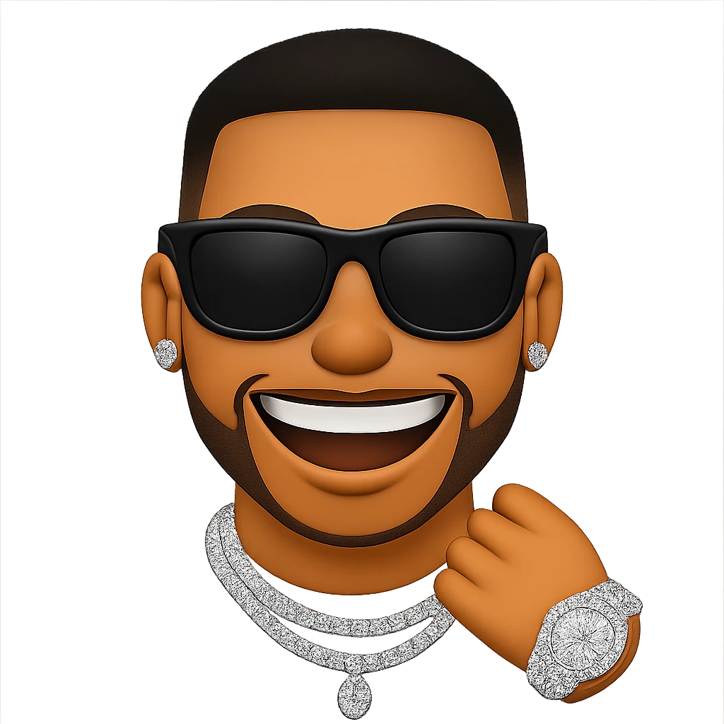 cool sunglasses emoji with a gold chain emoji