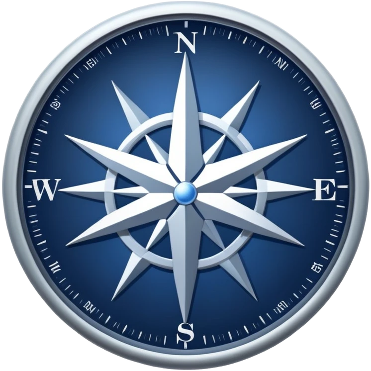 A compass that also resembles an eight pointed star
Silvery colors
Dark blue background emoji