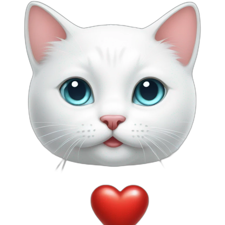 A white cat with watery eyes holding red heart  emoji