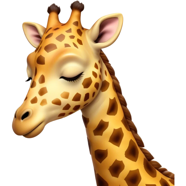 Meme-Worthy Cute Sleeping Giraffe Portrait Emoji, Head resting peacefully with a contented smile, showcasing a slender, elegant build and a luxuriously soft, patterned Fur, eyes shut in a serene, restful nap, Simplified yet hilariously adorable features, highly detailed, glowing with a soft, drowsy light, high shine, relaxed and utterly lovable, stylized with an air of playful laziness, bright and heartwarming, soft glowing outline, capturing the essence of a comically sleepy giraffe, so meme-worthy it feels like it could instantly become the next viral sensation of adorable slumber! emoji