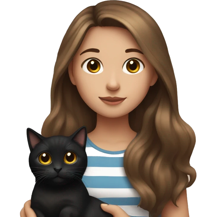 Girl with long brown hair holding one black cat and one striped cat  emoji