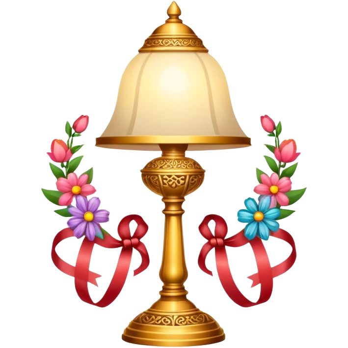 May Day celebration lamp with flowers and ribbons emoji