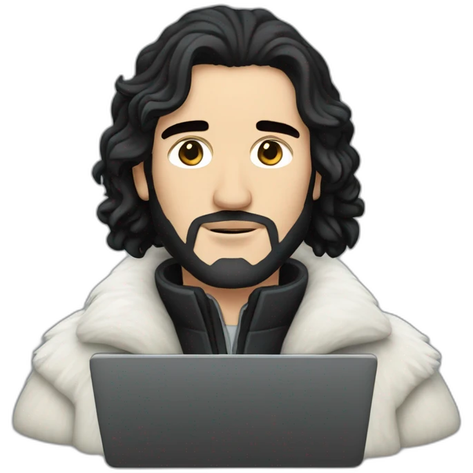 John Snow in a coat on a laptop emoji