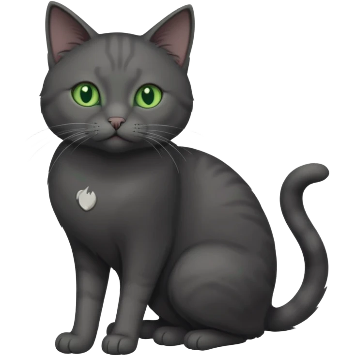 full body gorgeous solid dark grey cat with green eyes, white paws and white whiskers playing emoji