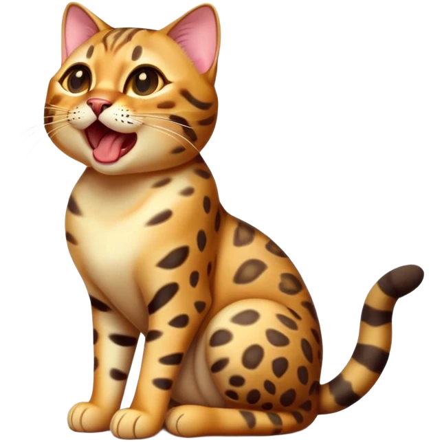 cinematic-realistic-[Bengal cat]-full-body-sitting-emoji,-tail-curled-playfully-around-its-paws,-head-tilted-dramatically-while-yawning-exaggeratedly,-sleek-[leopard patterned]-fur,-simplified-yet-hilariously-adorable-features,-highly-detailed,-glowing-with-an-almost-sarcastic-glow emoji
