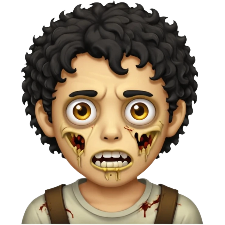 menino com cabelo cacheado preto e olhos marrons, com a boca lembrando a de um zumbi e com grills dourados 🧟 emoji